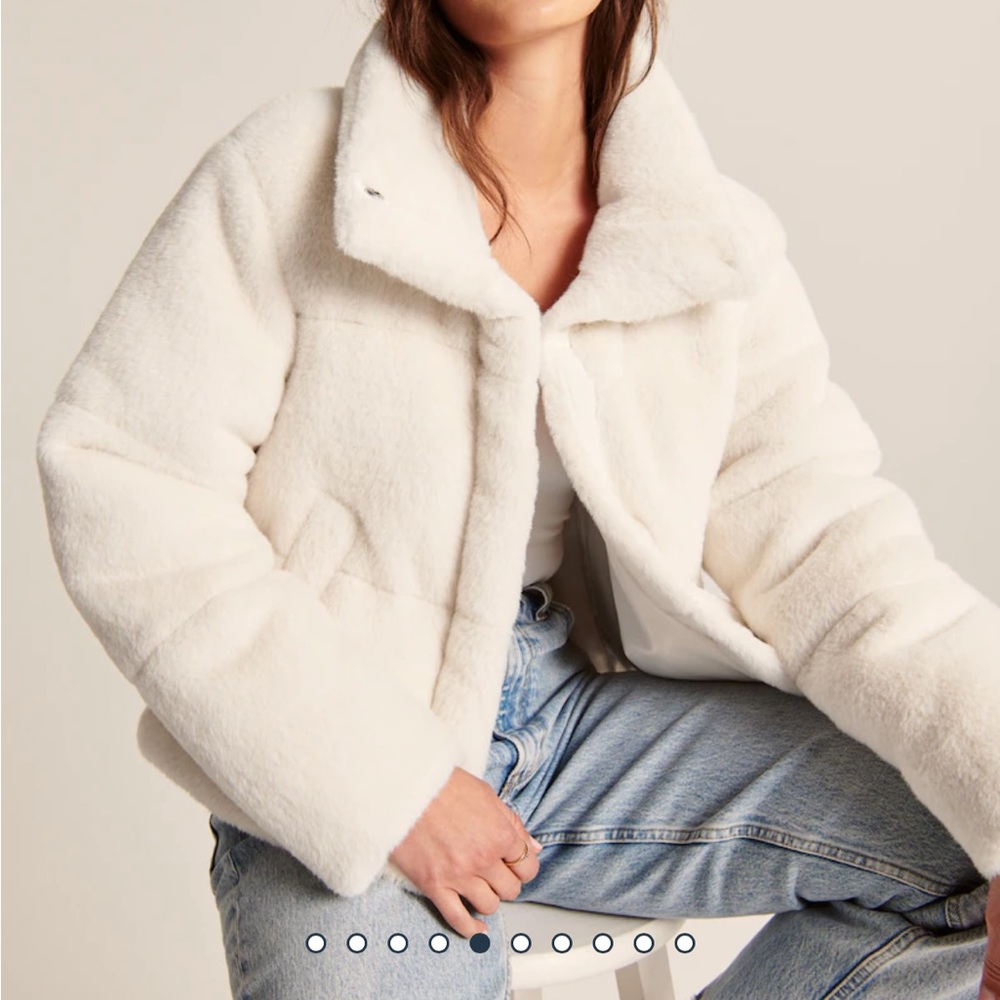 Abercrombie white faux fur bomber mini puffer jacket